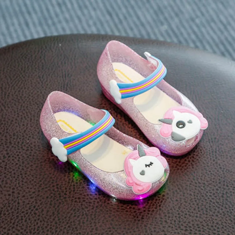 Infantil Baby Girls Unicorn Shoes Girls Kids Sandals Boys Slippers For Kids LED Flashing Light Powder Shoes Children Jelly Shoes