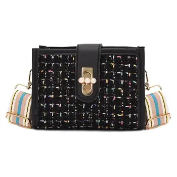 

Women Woolen Stripe Wide Shoulder Bag Autumn Winter Crossbody Messenger Bag