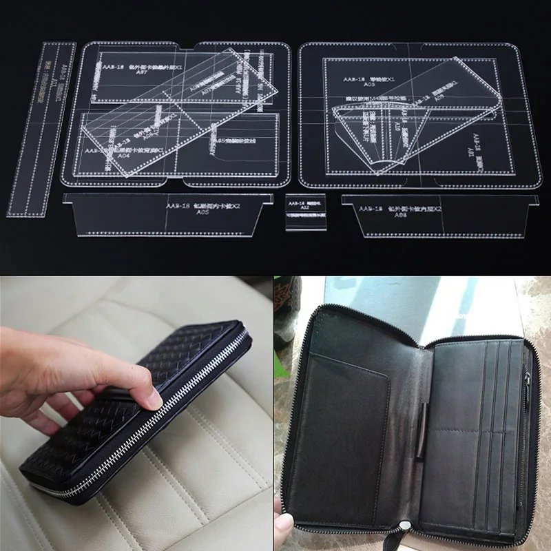 

Transparent Acrylic Long Wallet Coin Purse Sewing Pattern Mold Template Tool Leather Craft Acrylic Template