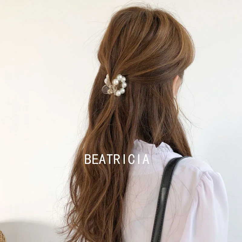 Pearl Hair Clip Jaw Clip Korean Ins Internet Celebrity Clip Temperament Wild Simple Pearl Small Hair Grabbing Clip white hair clips