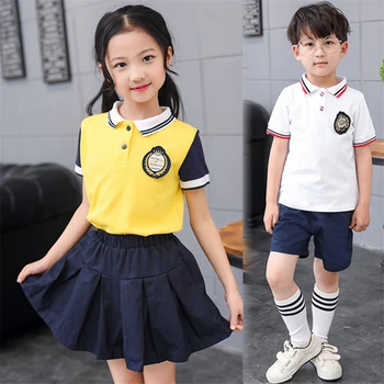 

100-180cm Boys Girls Japanese British School Uniforms Turndown Collar Class Wear Children 100% Cotton Performance Costumes