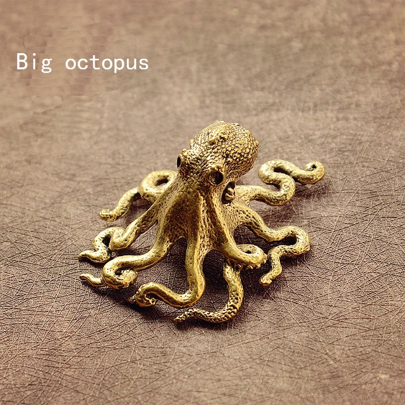 Small Octopus Statue Metal Brass Tea Pet Table Ornament Lucky Home Decorations Accessories Antique Tea Set Craft Home Decoration