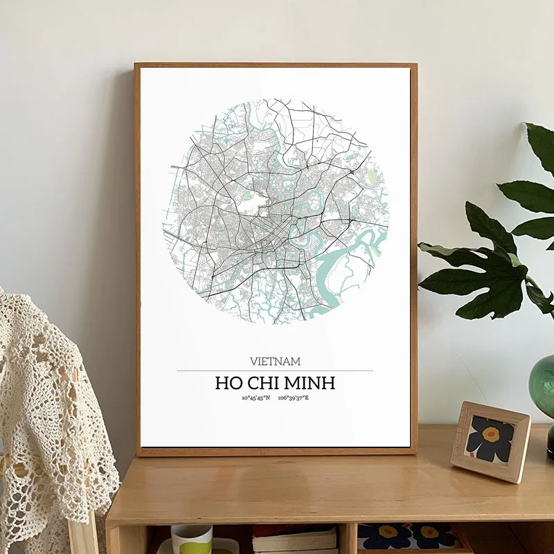 Vietnam Ho Chi Minh Map Poster CANVAS bedroom Art | Дом и сад