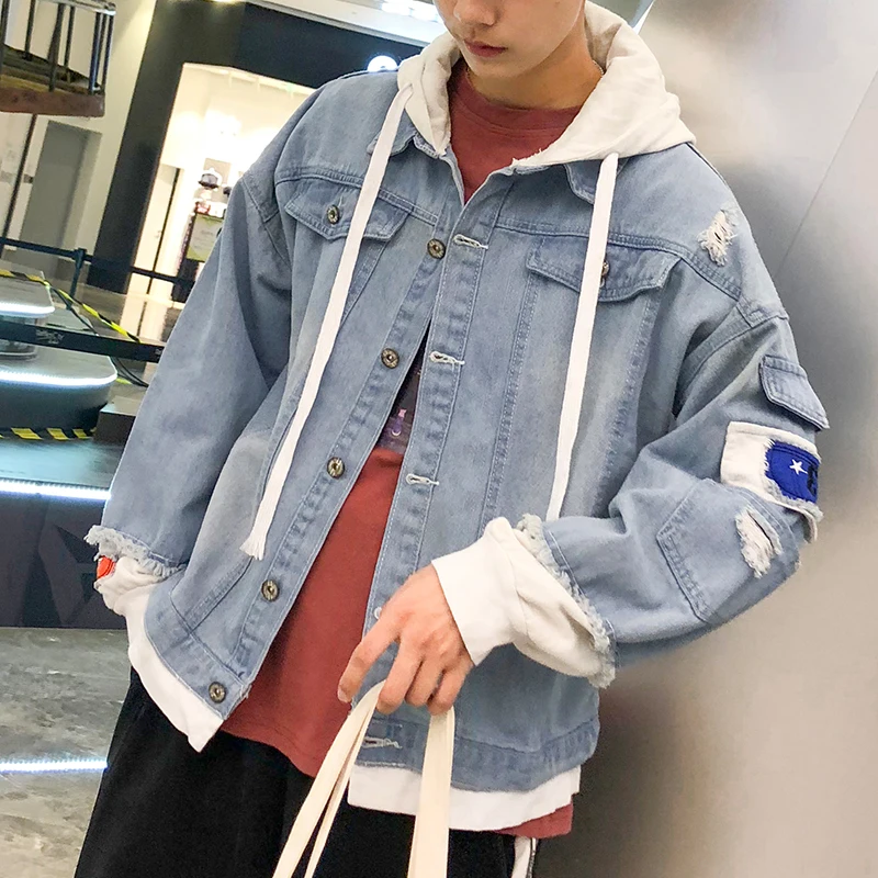 

2019 new spring denim jacket men's jacket Korea new casual trend handsome clothes student autumn Harajuku hooded denim jacket