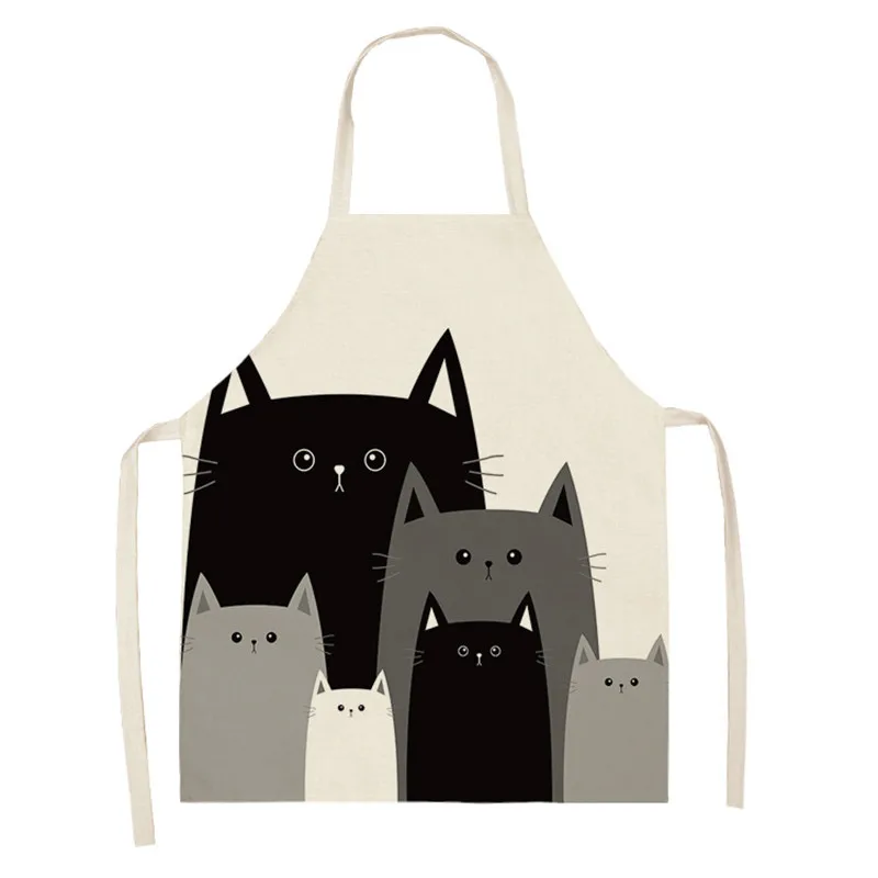 Black White Cat Printed Kitchen Aprons for Women Home Cooking Baking Waist Bib Cotton Linen Pinafore Aprons 66x47cm 47x38cm