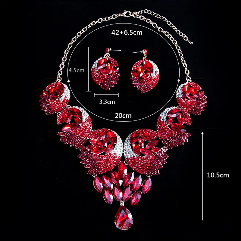 Luxury Colorful Crystal Feather Rhinestone Jewelry Sets 6