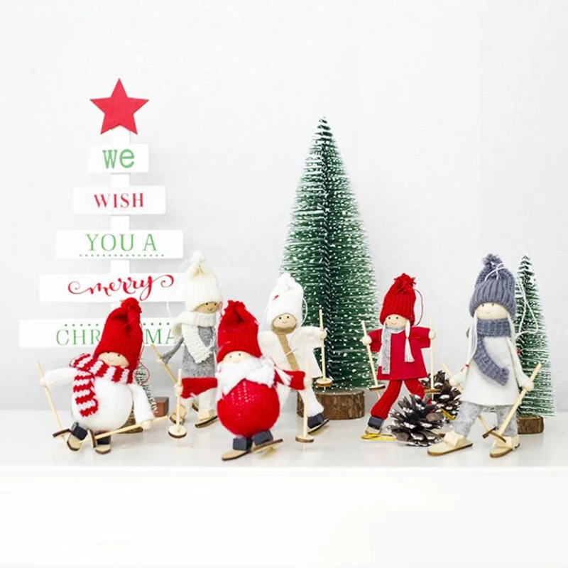 Creative Cute Ski Boy Girl Pendant Christmas Tree Decoration For Home Xmas Kawaii Doll Party Decoration Kids Gifts 1PC