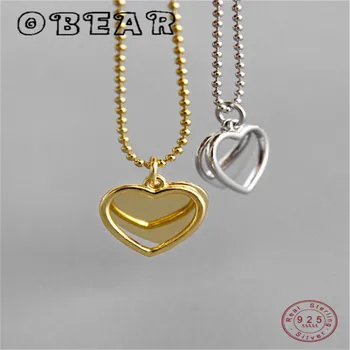 

OBEAR 925 Sterling Silver Heart Double Layer Small Round Beads Necklace For Women Fashion Fine Jewelry Gifts