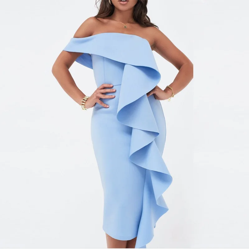 

Women Sexy Bodycon Party Dress Celebrity Evening Irregular Ruffle Sexy Date Dinner Night Out Clubwear Slim Femme Tight New Robes