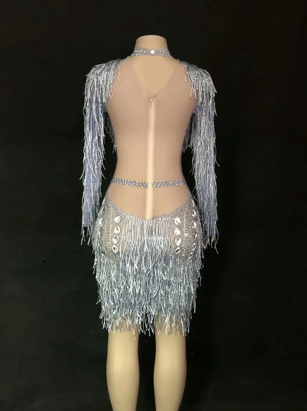 Sheath Sexy Dresses Performance Outfits Sparkly Rhinestone Crystal Female Birthday Celebrate Costume Singer Party Clothing