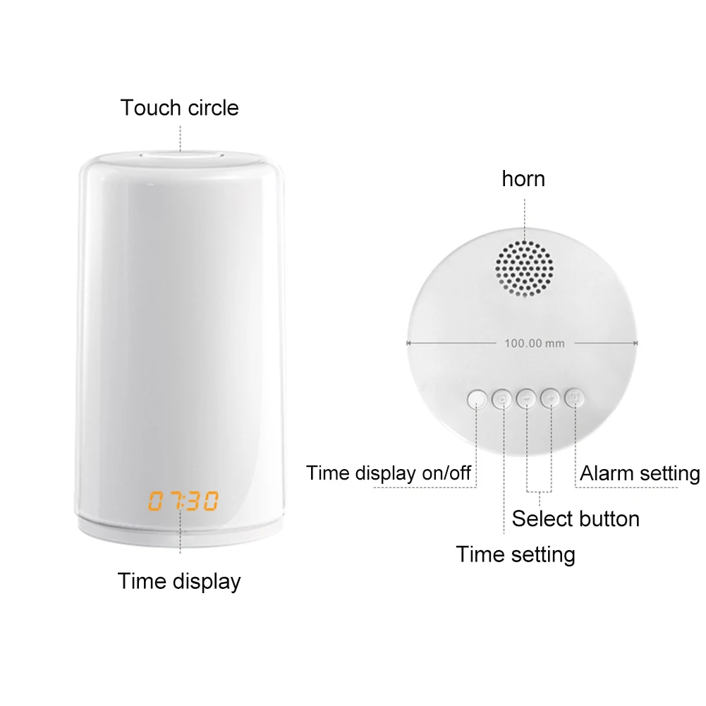 Table Lamp Alarm Clock Office Color Changing Decorative Home Desktop Night Light Sunset Sunrise Dimmable Led Touch Control