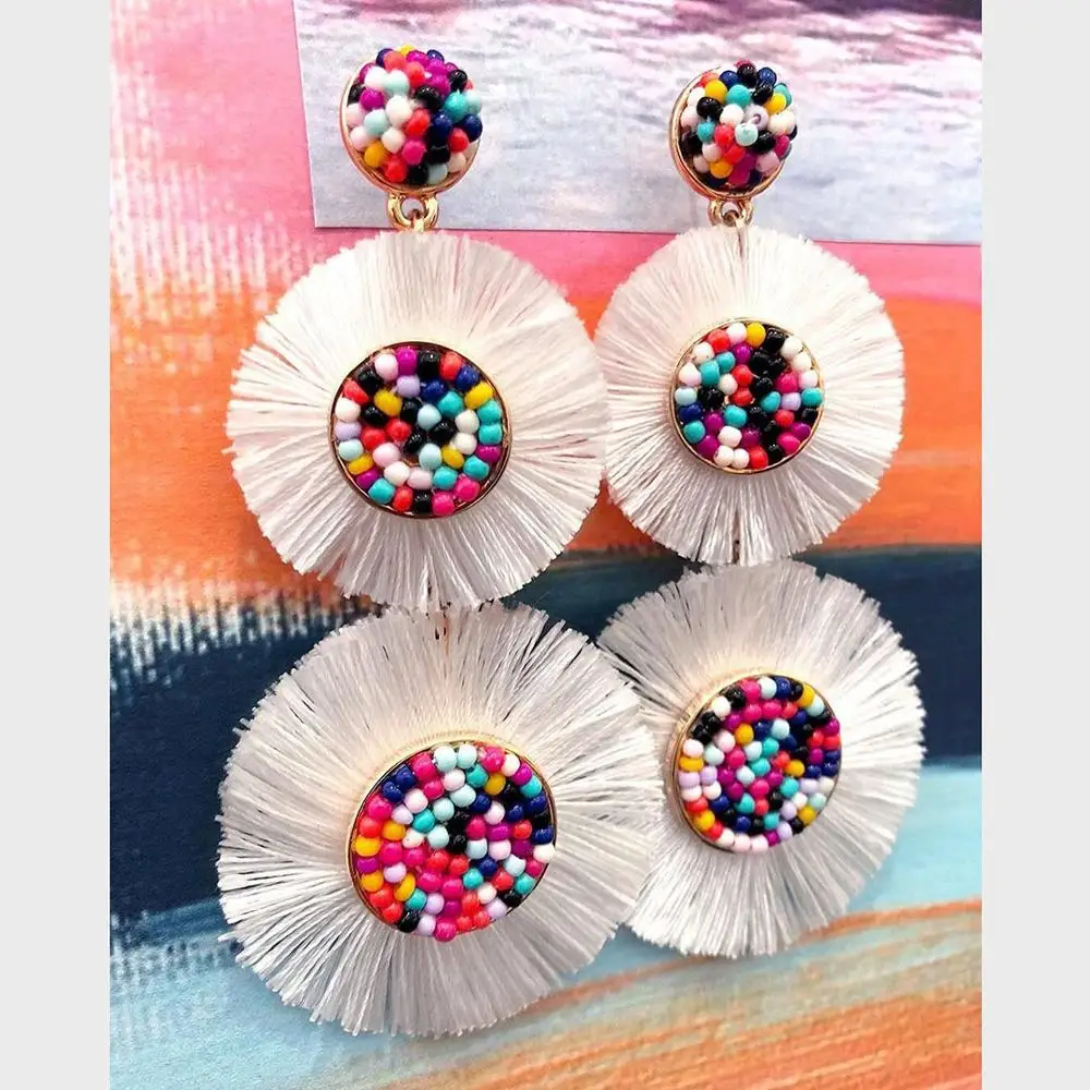 Best lady White Raffia нанизанные бисером серьги ювелирные подарки ручной работы Мульти Дизайн Свадебные висячие серьги с кисточками для женщин вечерние Bijoux