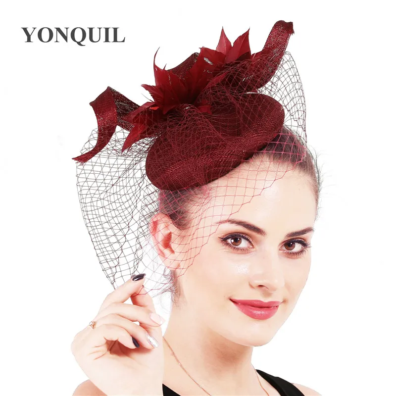 Sinamay marron feathers шикарные Необычные головные уборы элегантные женские свадебные головные уборы для волос Свадебные сетчатые аксессуары для невесты великолепные