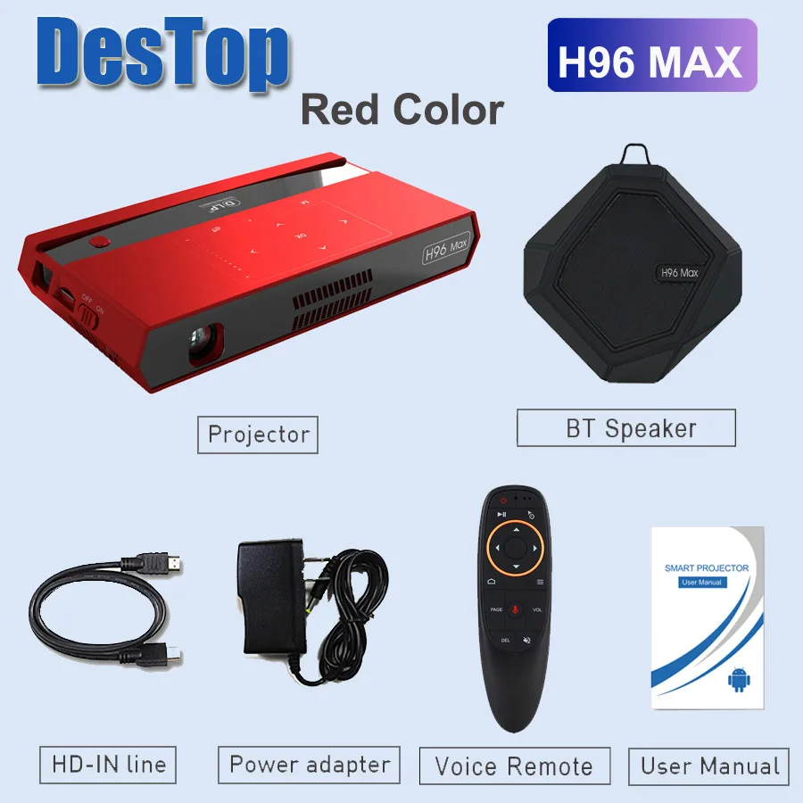 H96 MAX RED 4K Мини проектор H96 Max, Android WiFi светодиодный проектор для домашнего кинотеатра, HDMI USB PC Видео игры мобильный проектор DLP проектор - Цвет: H96 MAX RED