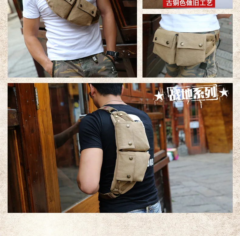 MUZEE Canvas Waist Pack Men Casual Retro Chest Bag Multi-functional Crossbody Bag Sports Mobile Phone Bag