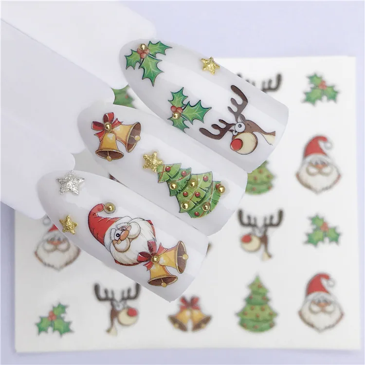 Наклейка s для ногтей, Водные Наклейки, Ослик, Рождественская елка, наклейка для ногтей, слайдер, художественное украшение, маникюр, фольга, клейкая пленка, Pegatinas - Цвет: Белый