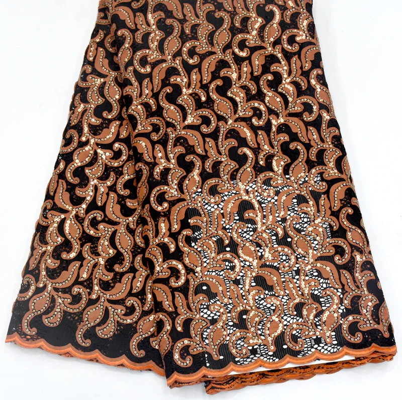 Жженая оранжевая кружевная французская кружевная ткань с блестками tissu dentelle haute qualite африканская Кружевная Ткань 5 ярдов