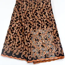 Жженая оранжевая кружевная французская кружевная ткань с блестками tissu dentelle haute qualite африканская Кружевная Ткань 5 ярдов