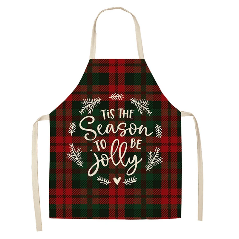 Christmas Apron Merry Christmas Lattice Printed Sleeveless Cotton Linen Aprons for Men Women Home Cleaning Tools