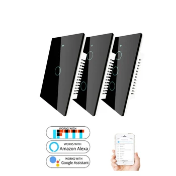 

USWiFi Smart Wall Light Switch Glass Panel RF433&Wi-Fi Smart Life Tuya APP Remote Control Works With Alexa Google Home 1/2/3gang