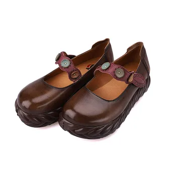 

YourSeason Ladies Platform Heels Shoes 2020 New Spring Autumn Loop Hook Retro Round Toe Women Casual Pumps Genuine Leather