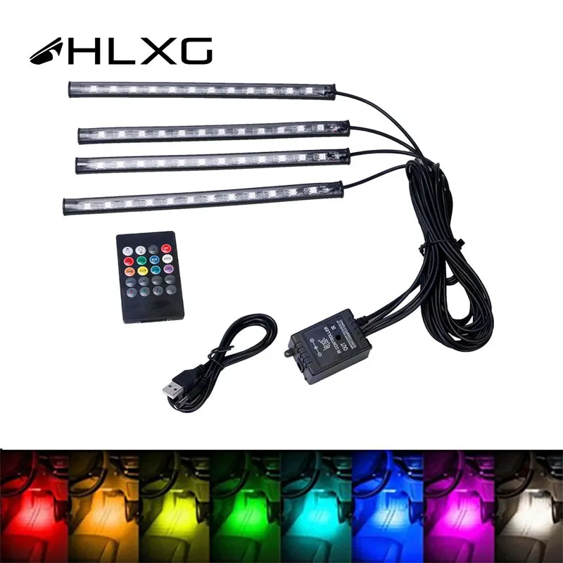 HLXG 4pcs Strip light Cigarette Lighter Remote Control Interior Decorative LED Accessories Foot Light Car Atmosphere | Автомобили и