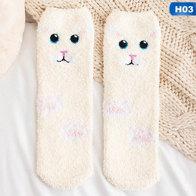 H03 Зимние плотные мягкие милые бархатные носки кораллового цвета с животными, собаками, пандой, кошкой, Свинкой, пингвином женские теплые носки-Тапочки - Цвет: H03