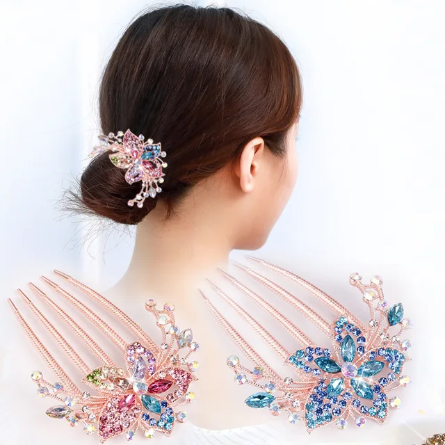 Austrian Rhinestone Hair Comb Flower Leaf Bridal Crystal Hair Ornaments Jewelry Wedding Elegant Hair Accessories 2