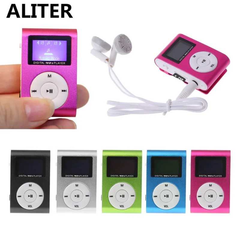 ALITER Small MP3 Portable USB Metal Clip LCD Screen Music Player with Earphone