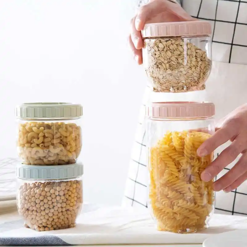 

Food Storage Box Plastic Clear Container Set With Lid Kitchen Storage Bottle Jar Dried Grains Tank Snack Dry Spices Jars pf91611