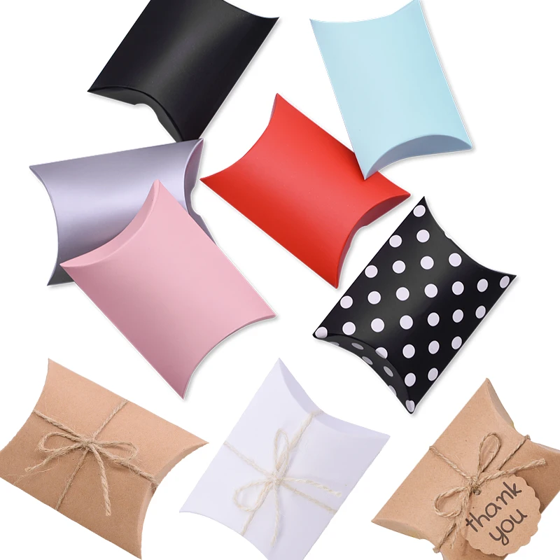 10pcs Candy Box Kraft Paper Pillow Gift Box Wedding Favor Box Baby Shower Birthday Party Decor Pillow Box Candy Cookies Packing
