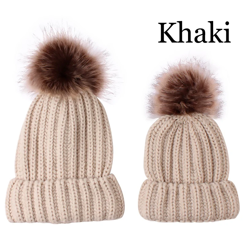YEABIU/Новинка года; зимняя теплая шапка для маленьких девочек с помпоном; плотная Вязаная хлопковая шапка для мальчиков; однотонная шапка для отдыха на открытом воздухе для взрослых и женщин - Цвет: khaki