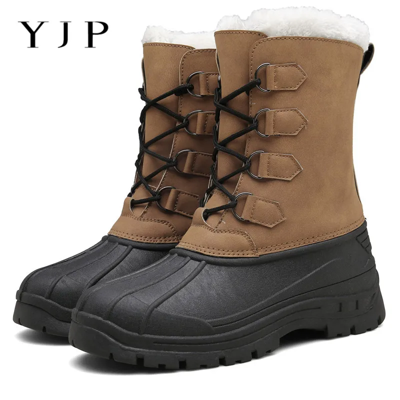 

YJP Men Boots Anti-Skidding Leather Shoes Men Popular Comfy Spring Autumn Men Shoes Short Plush Snow Boots Durable Outsole