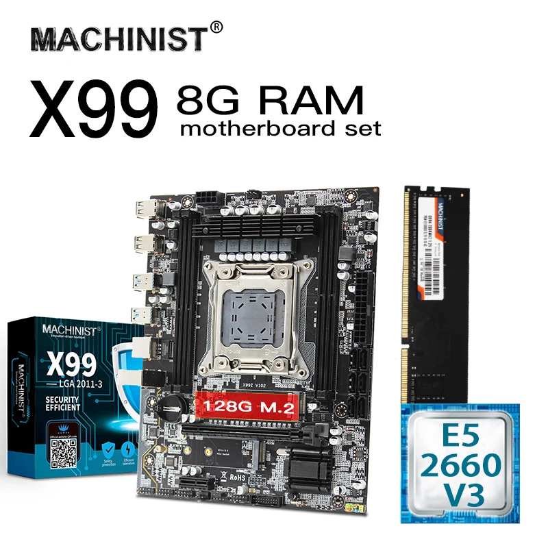 Комплект материнской платы X99 с Intel Xeon E5 2660 V3 LGA 2011 3 CPU 8GB DDR4 память ECC REG RAM MATX NVME M.2 128G