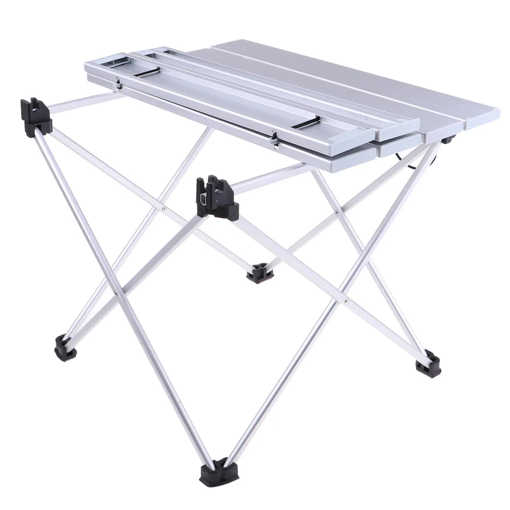 Открытый алюминиевый складной стол для пикника кемпинга Сверхлегкий компактный размер с сумкой для хранения Крытый на открытом воздухе обеденный стол - Цвет: Silver 39.5x35x32cm