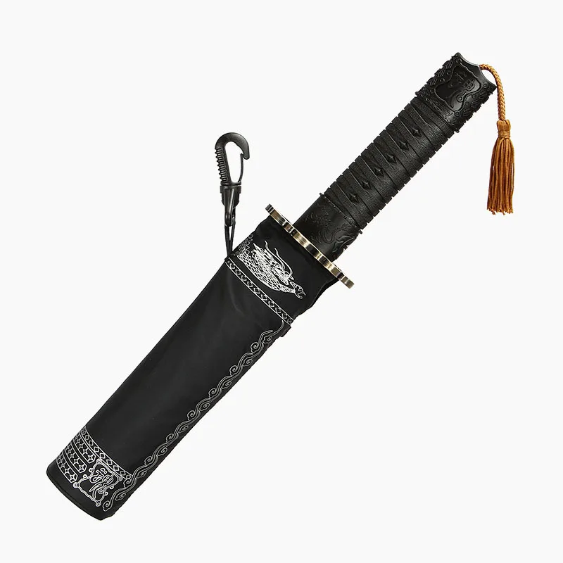 Fully Automatic Samurai Umbrella Rain Men Three-folding Sword Shape Black Japanese Katana Umbrella