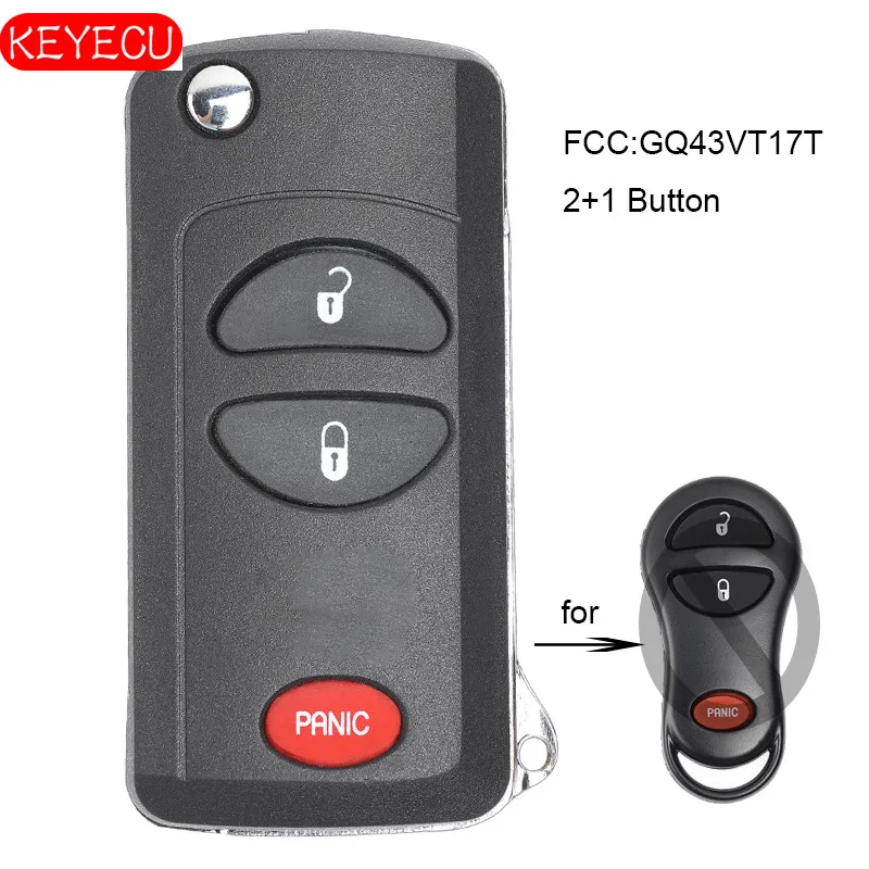 3 Button KEYECU модифицированный флип дистанционный ключ-брелок от машины 2+ 1B/3+ 1B для Chrysler Dodge FCC ID: GQ43VT17T - Количество кнопок: 3 Button