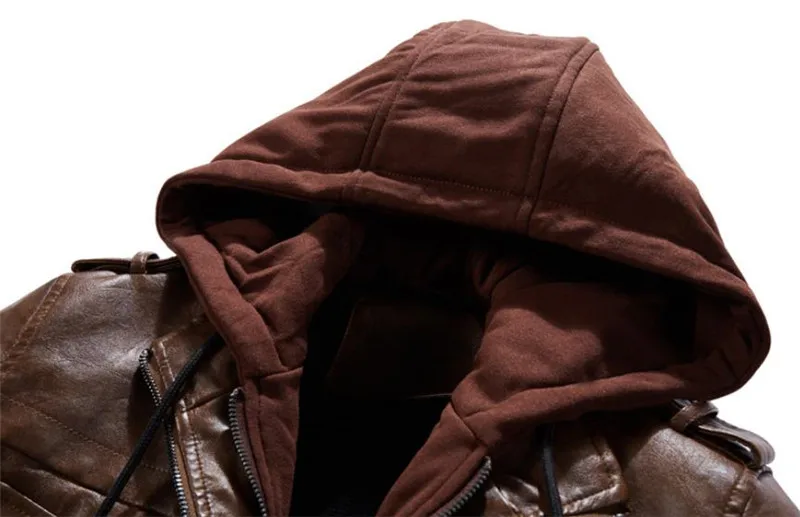New autumn winter men's leather motorcycle jacket PU hooded jacket warm PU baseball jacket Large size M-4XL