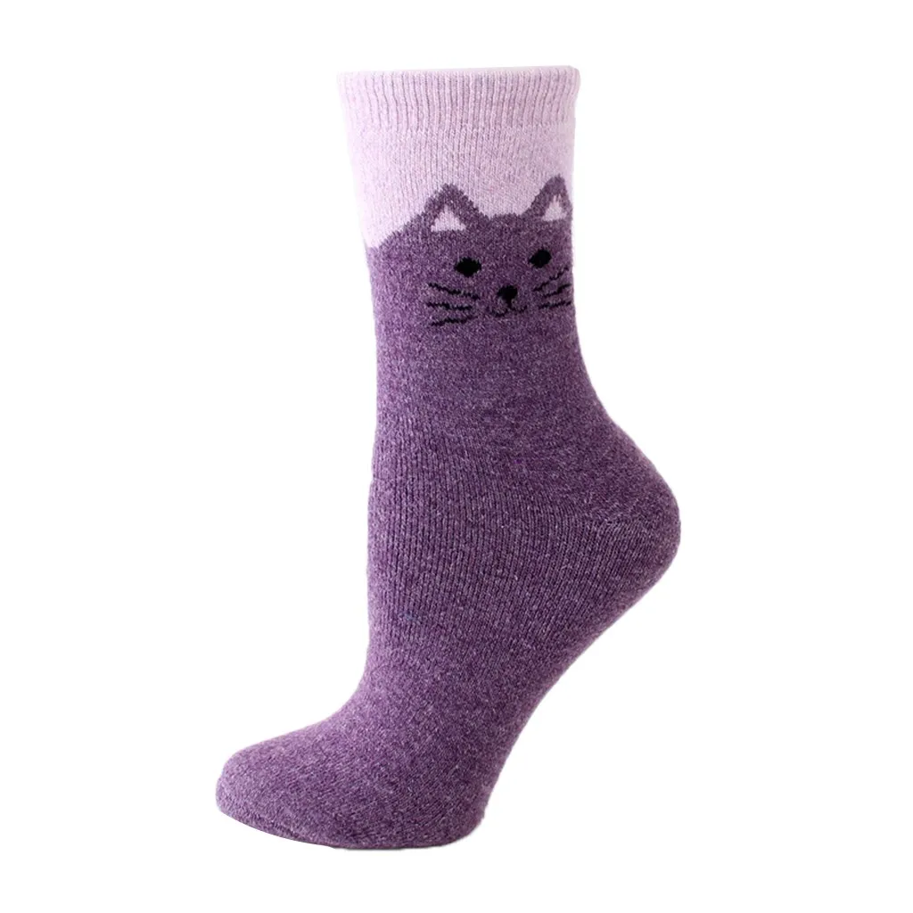 Фиолетовый Модные женские Носки с рисунком кота из мультфильма; забавные удобные носки на осень и зиму; креативные теплые хлопковые вечерние носки на Хэллоуин;#4 - Цвет: Фиолетовый