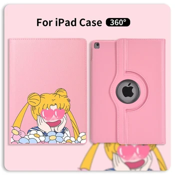 

360 Degrees Rotating PU Leather Flip Cover Case Beauty Girls For iPad 7th Generation Case Stand Cases Smart Tablet For iPad Mini