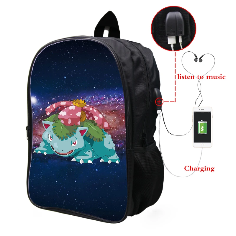 18 Pokemon Venusaur Galaxy Космический рюкзак Многофункциональный USB зарядка Разъем для наушников школьная сумка для подростков мальчиков рюкзак для девочек с отделением для ноутбука - Цвет: 18