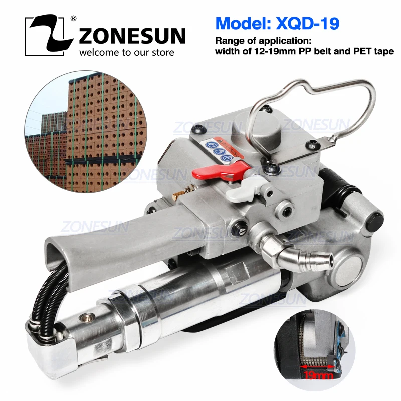 ZONESUN XQD-19 портативный пневматический инструмент для обвязки домашних животных, инструмент для обвязки упаковочная машина для 12-19 мм PP пластиковый ремень