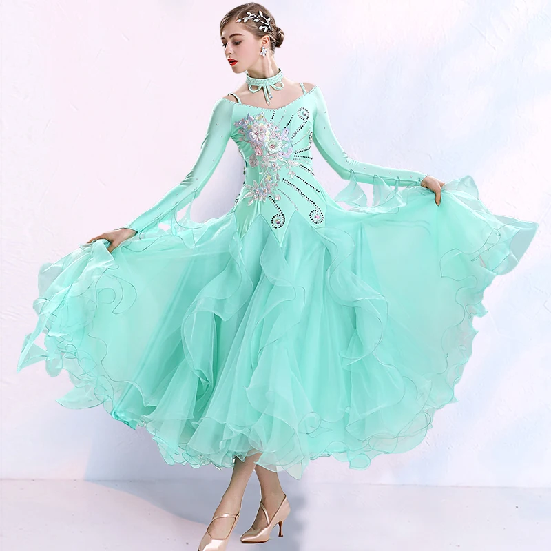 V Neck Fluffy Hemline Green Standard Ballroom Dress For Ballroom Dance  Competition Dress For Dancing Clothes Rumba Dance Wear - AliExpress  200000532