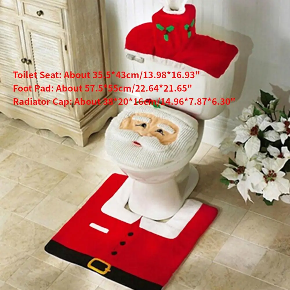 3 PCS 2/комплект из 3 предметов Рождественский Санта сиденье для унитаза крышка Анти-скольжение Ванная комната коврик Toliet Ковер, украшение на Рождество, для дома год коврик - Цвет: 3 PCS