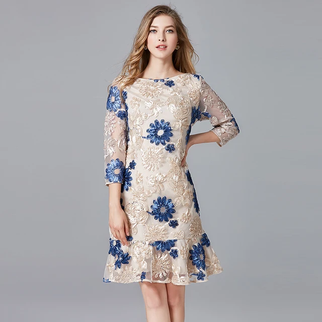 Autumn new arrival high street style flower print lace dress three ...