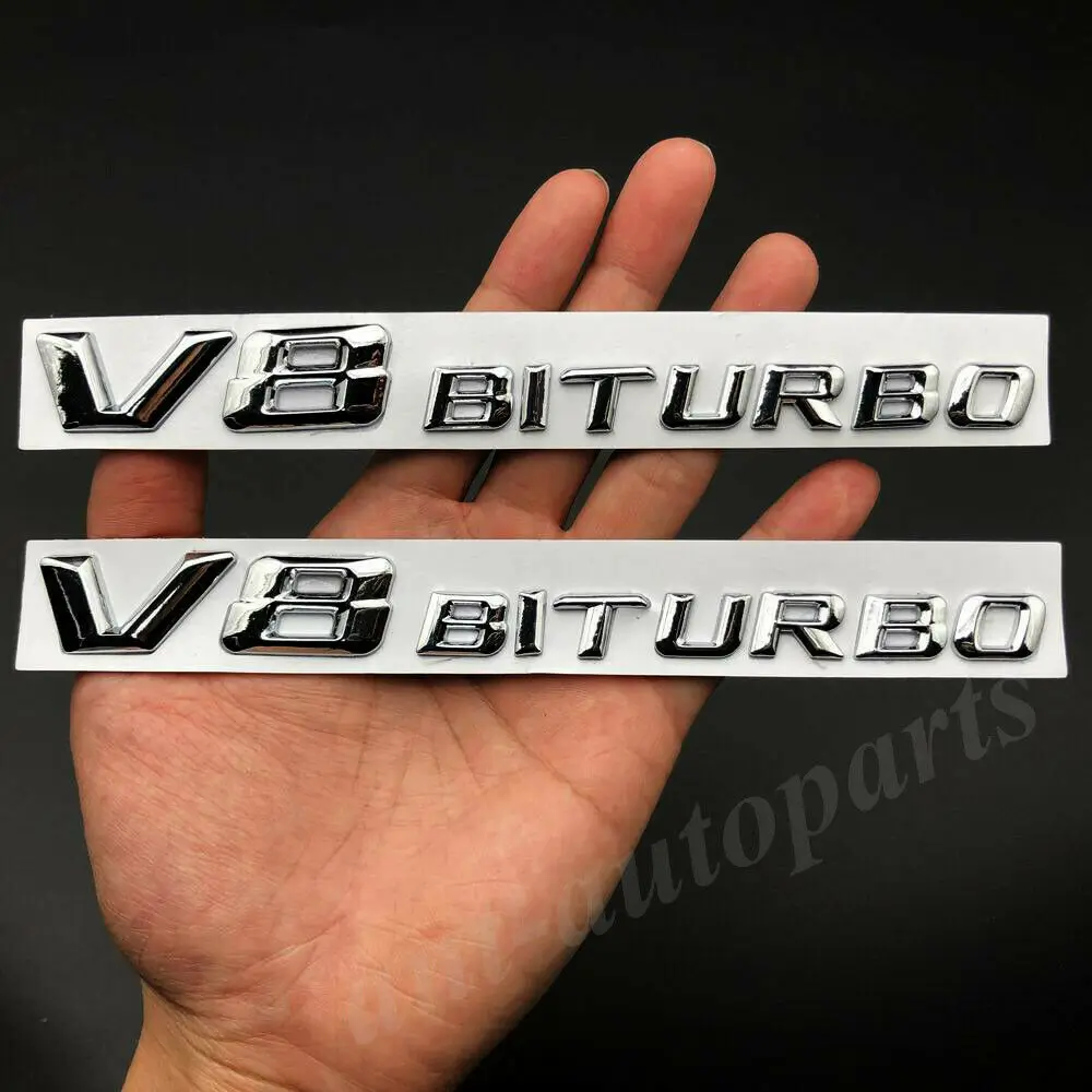 

2pcs Metal Chrome V8 Biturbo Auto Fender Emblem Badge Decal Sticker V12 E S G