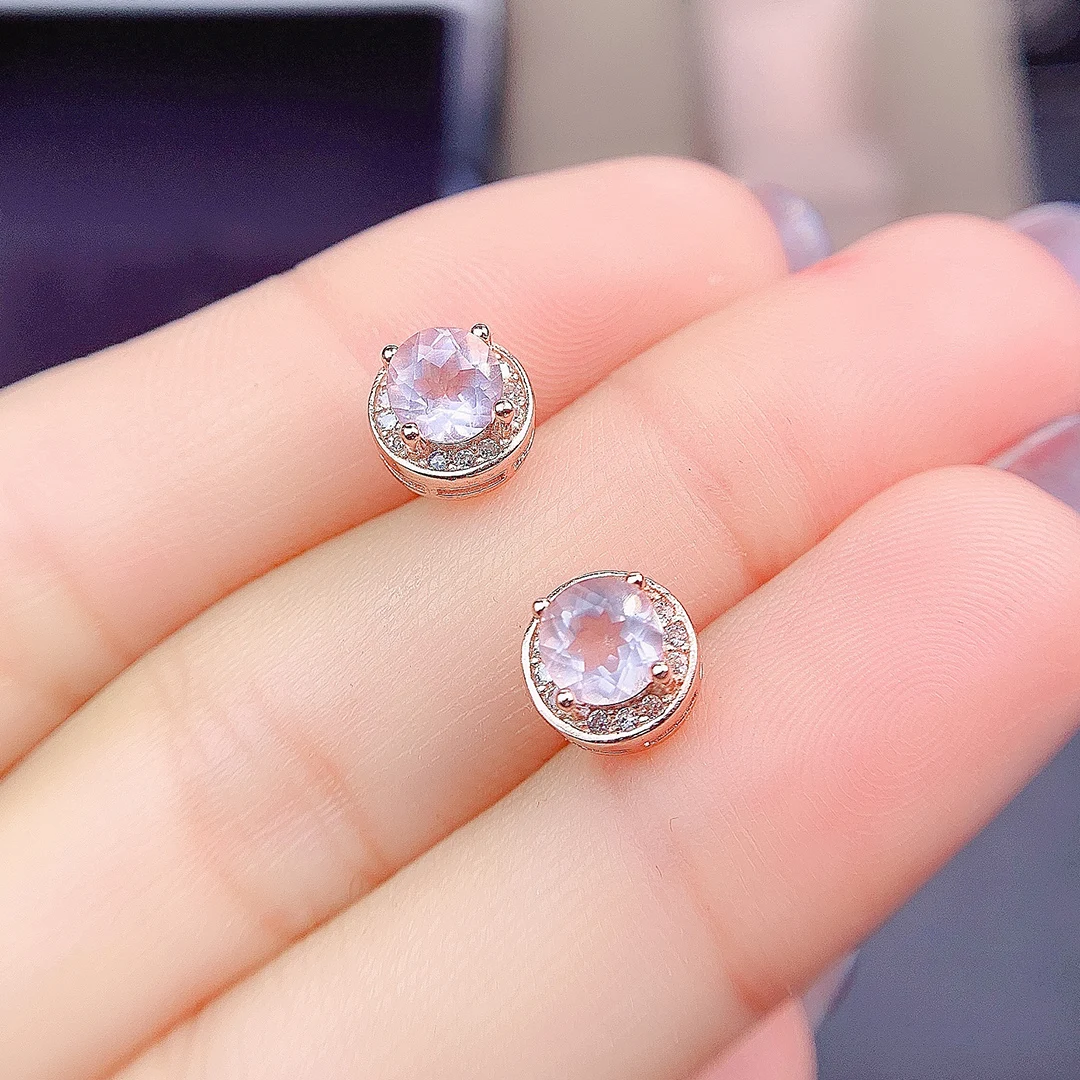 Boucles d'oreilles quartz rose taille coussin et halo de diamants