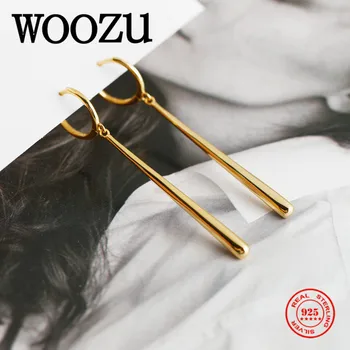 

WOOZU Genuine 925 Sterling Silver Punk Minimalist Long Geometric Drop Earrings for Women Bohemian European Style Jewelry Gift