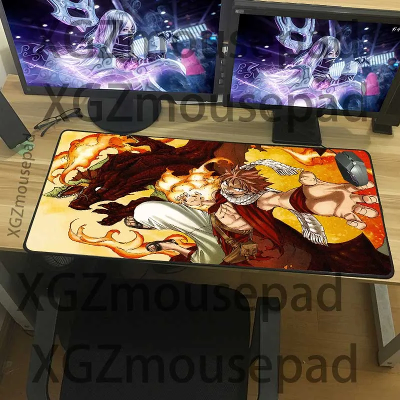 XGZ Large Computer Desk Mat Lock Edge Fairy Tail Anime Fire Dragon Custom Office Mouse Pad Rubber N