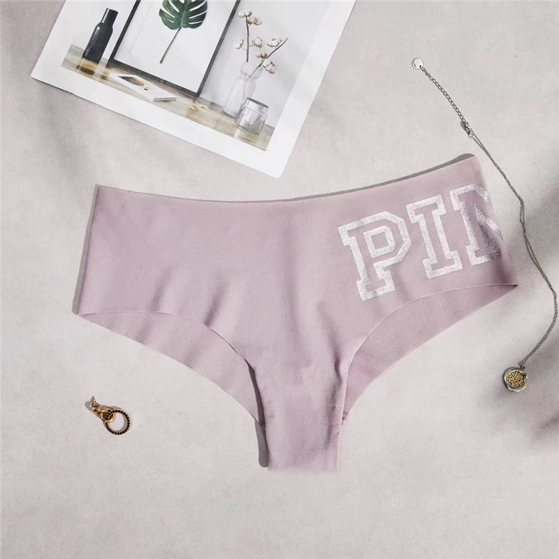 Exclusive new Sexy Seamless Briefs Fashion pink letters printing Women Panties Low Waist Briefs woman Underwear M/L - Цвет: violet